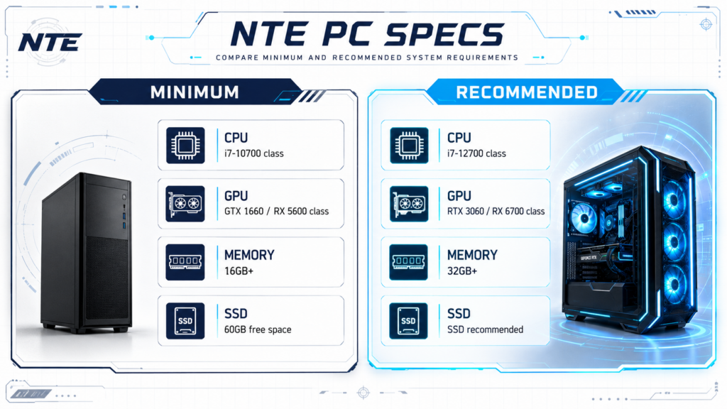 NTE向けゲーミングPCのスペック比較イメージ