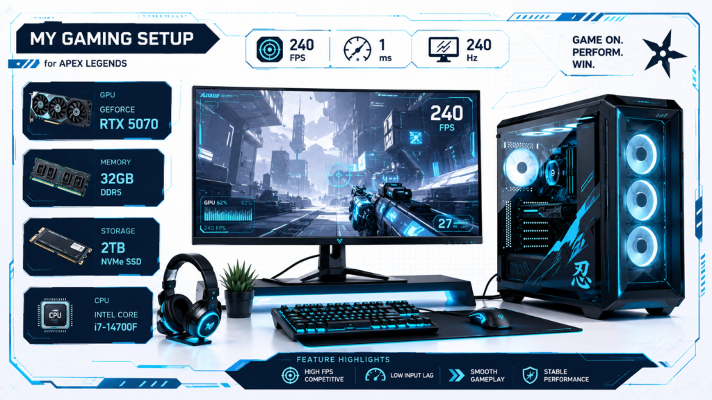 筆者のRTX 5070搭載PC環境とApex Legendsのfps表示