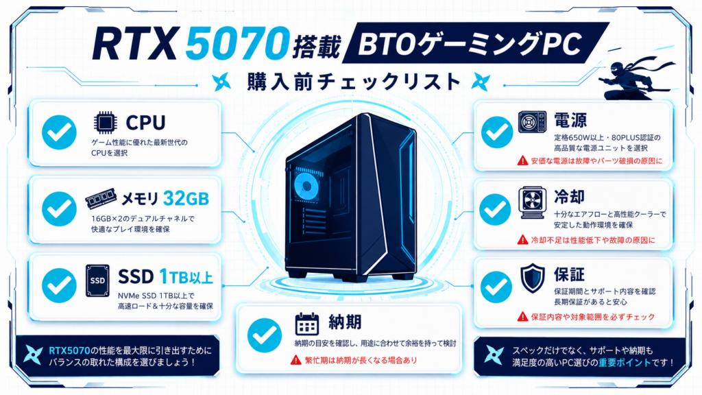 RTX5070搭載BTOの購入前チェックリスト画像