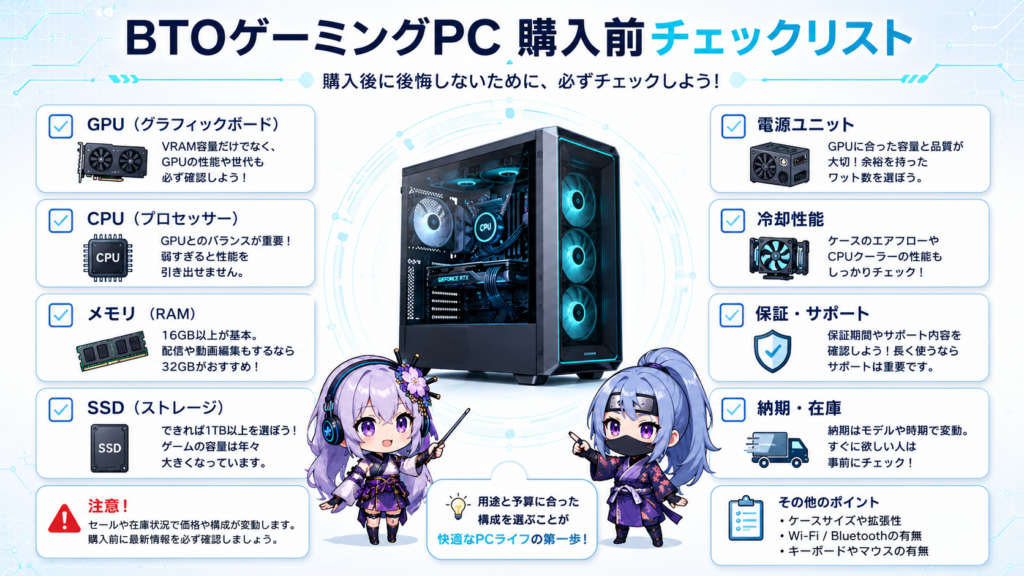 BTOゲーミングPC購入前チェックリスト