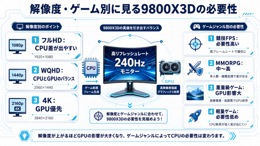 解像度別とゲームジャンル別のRyzen 7 9800X3D必要性まとめ