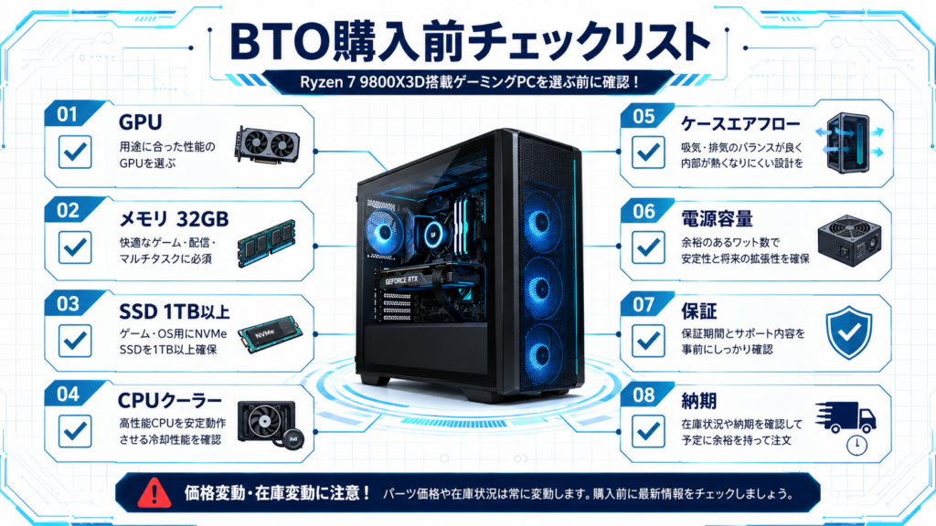 Ryzen 7 9800X3D搭載BTOゲーミングPC購入前チェックリスト