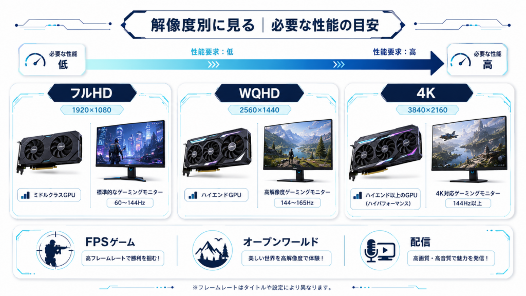 フルHD WQHD 4KごとのおすすめGPU目安