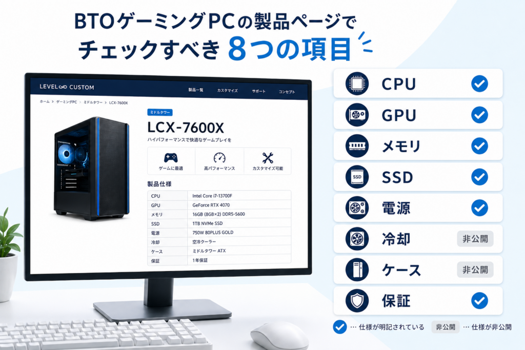 BTOゲーミングPCの仕様欄で確認する8項目