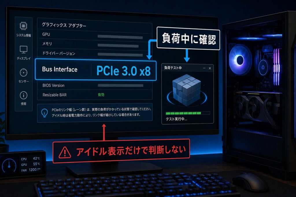 GPU-ZでBus InterfaceとRender Testを確認する画面