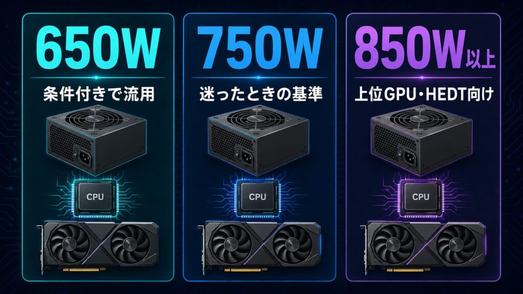 RTX 5070向け650W・750W・850W電源の選び方