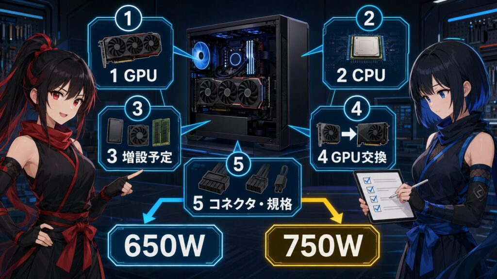 GPU・CPU・増設予定から電源容量を判断する5項目