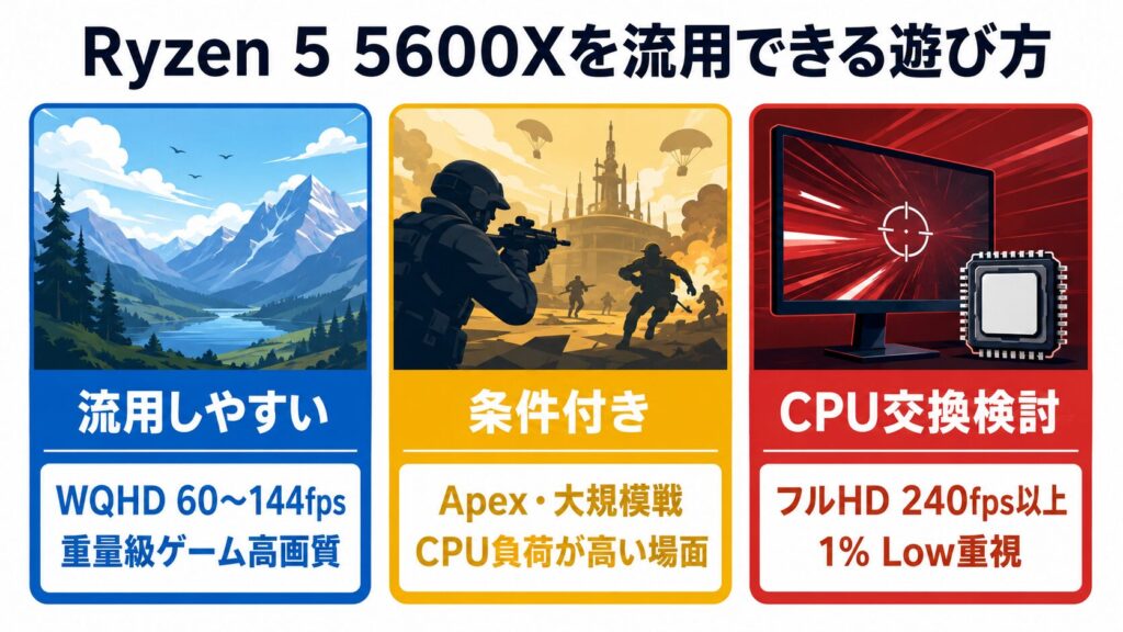 ゲーム別にRyzen 5 5600Xの流用可否を分類した図