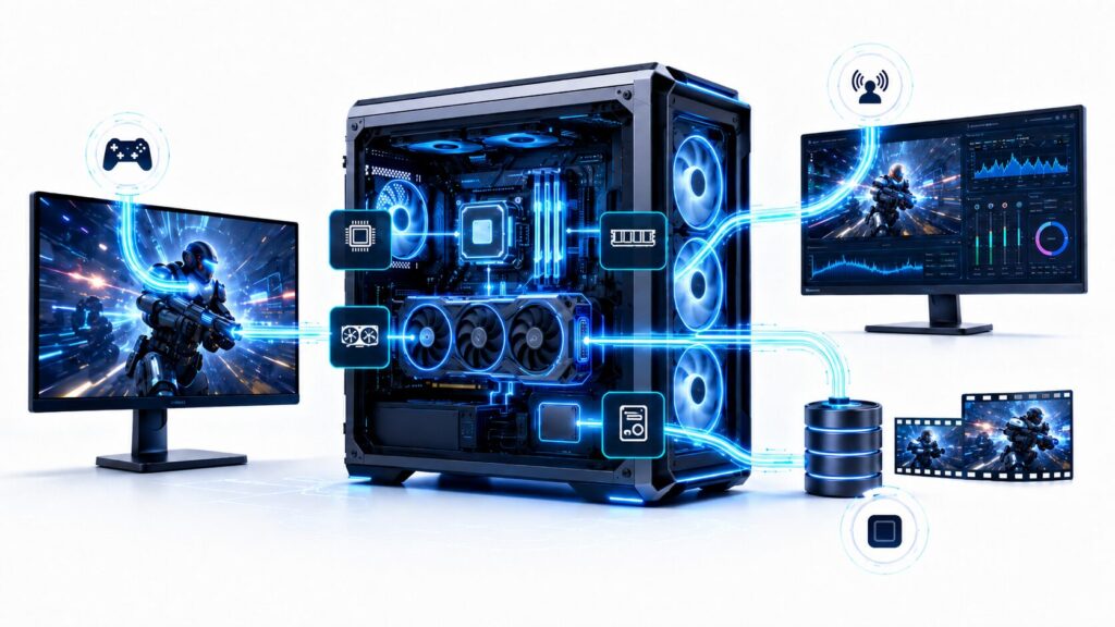 ゲーム配信時のCPU・GPU・メモリ・SSDの処理イメージ
