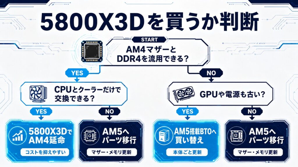 Ryzen 7 5800X3DでAM4を延命するかAM5へ移行する判断フロー