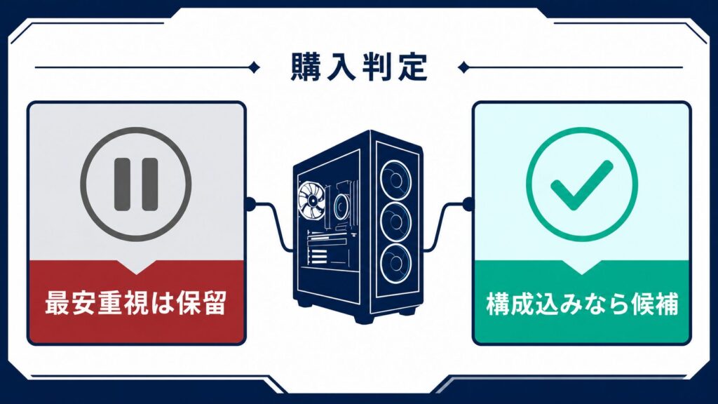 BTOセールを価格最優先と構成込みで判定する図