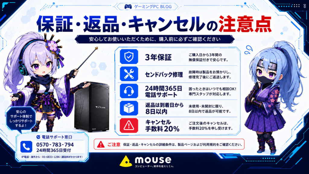 保証・返品・キャンセル条件が確認できる公式ページ