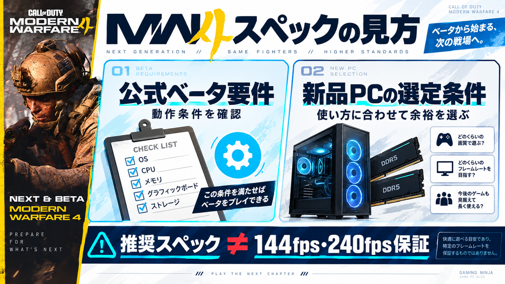MW4の公式ベータ要件と新品PCを選ぶ条件の違い