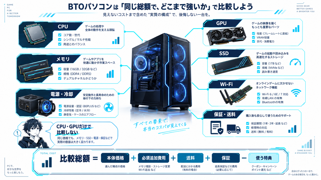 BTOパソコンを同構成総額へそろえる7項目