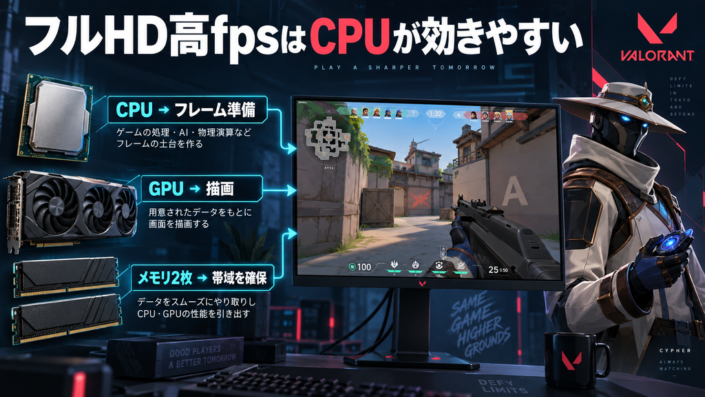 VALORANTの高fps環境でCPUを優先する理由を示す画像