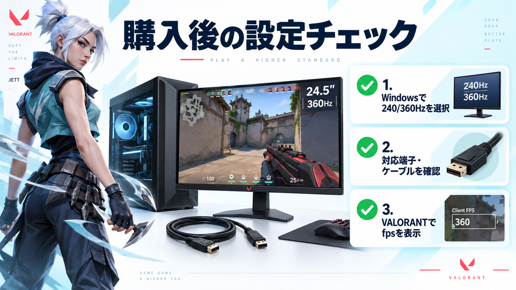 VALORANTで240Hzまたは360Hzを有効にする設定チェック画像