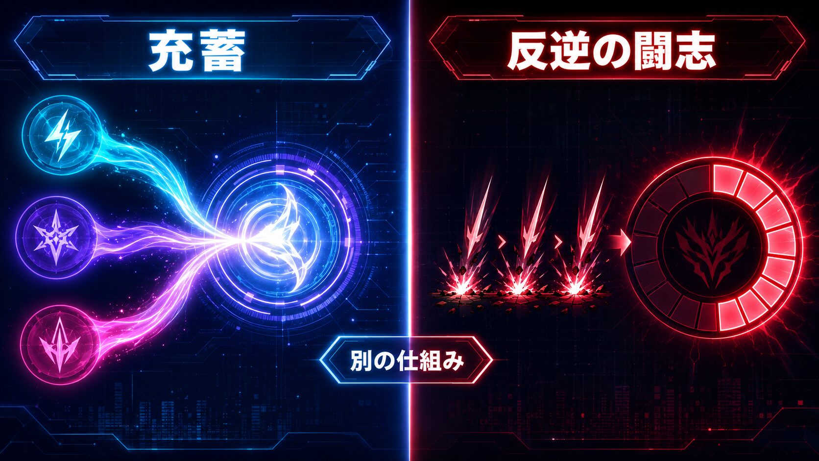 充蓄発動表示と真紅の反逆の闘志