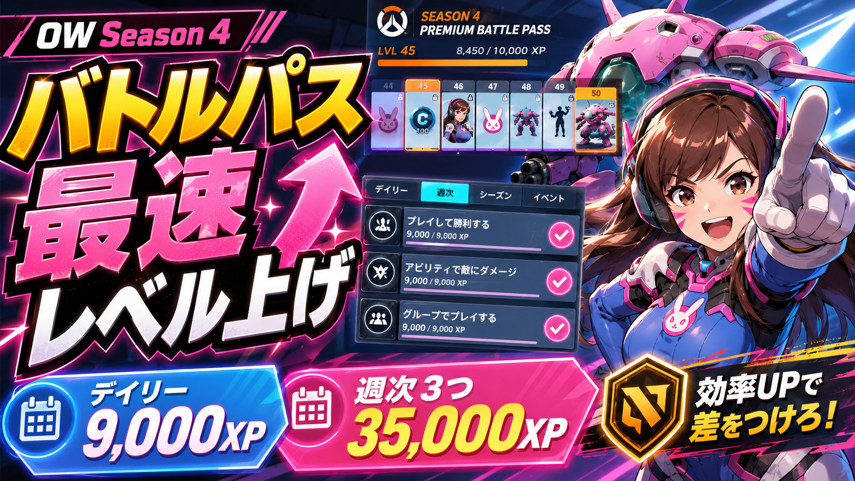 OWバトルパスのレベル上げとXPの効率的な稼ぎ方
