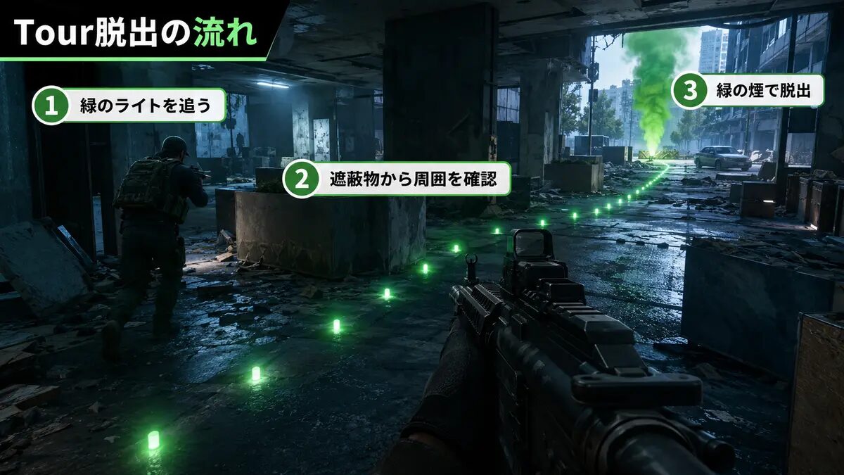 タルコフGround Zeroで利用可能な脱出地点一覧を確認する画面