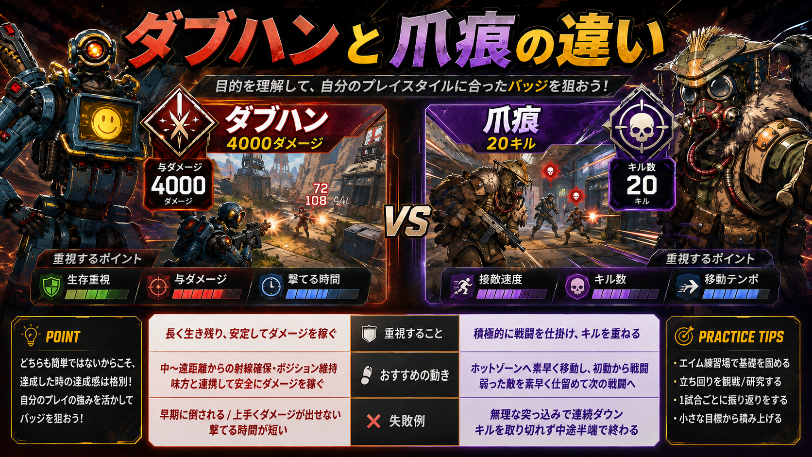 Apexのダブハンと爪痕の取り方の違い