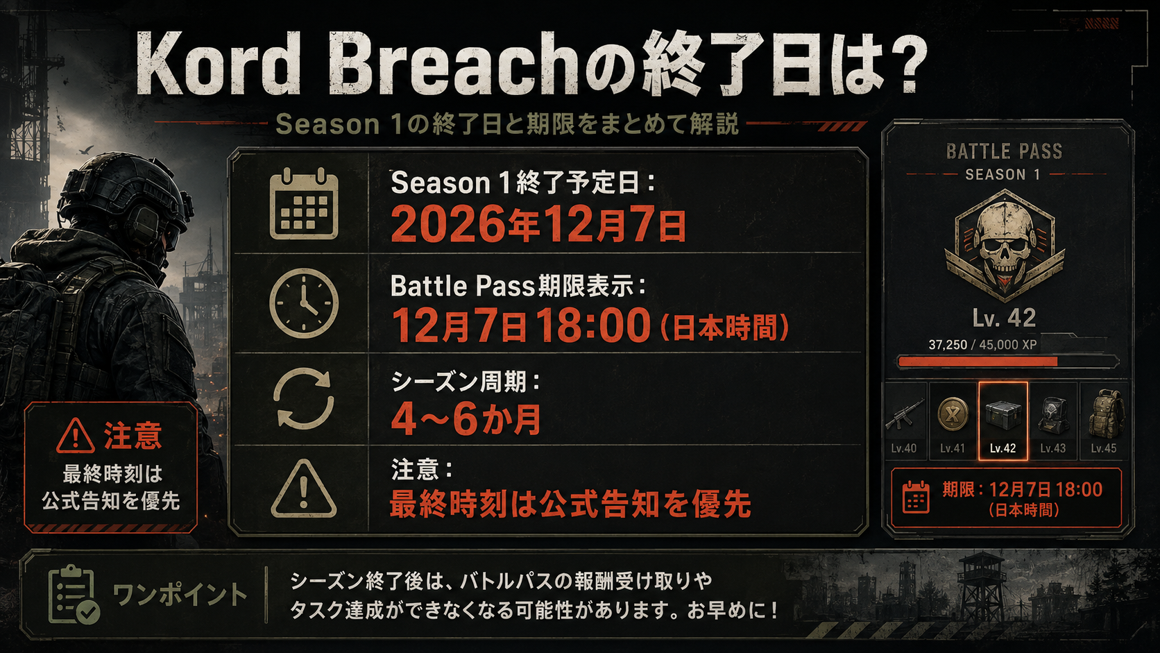 Kord Breachバトルパスの終了日時を確認するゲーム内画面
