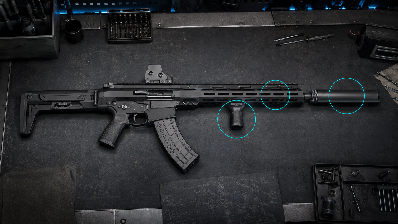タルコフQBZ-191最小反動カスタムの銃身・サプレッサー・フォアグリップ構成