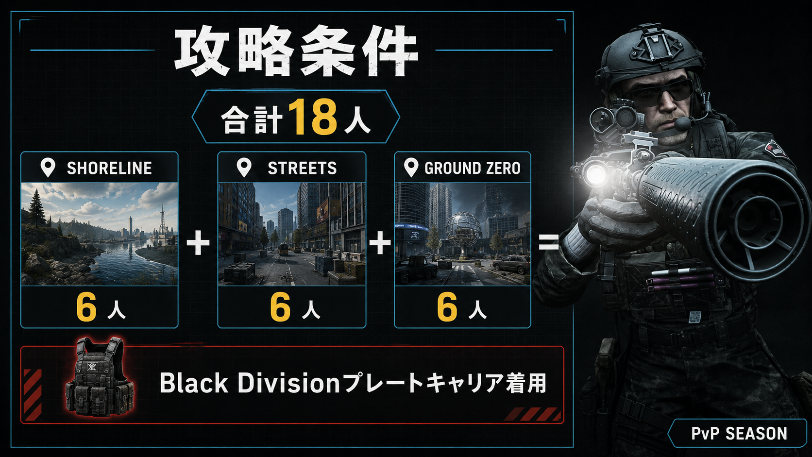 Sheep in Wolf's Clothingの3マップ別撃破条件を示すタスク画面