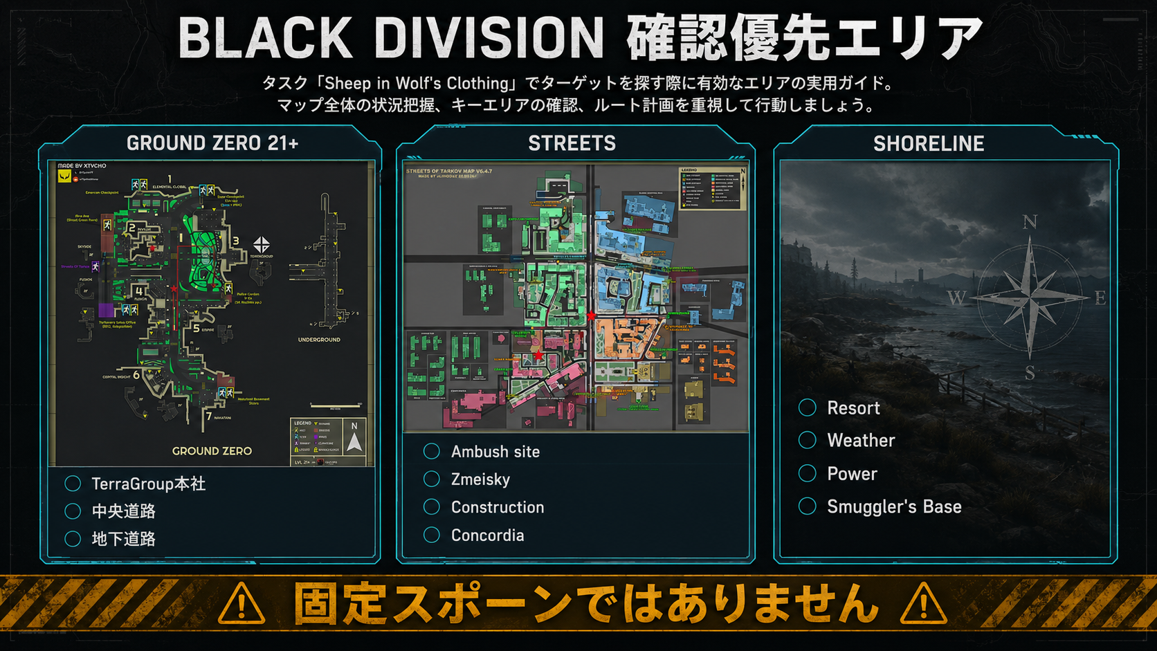 Shoreline・Ground Zero・StreetsのBlack Division確認ルート