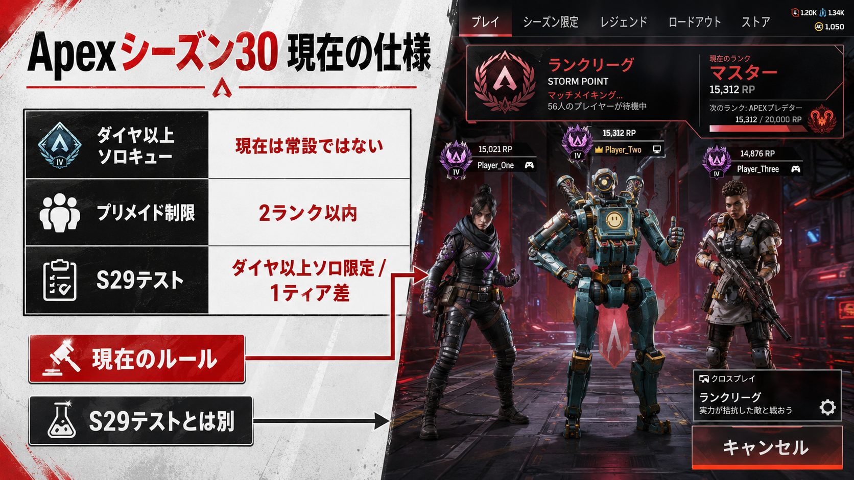 Apexシーズン30のランクマッチングとプリメイド制限