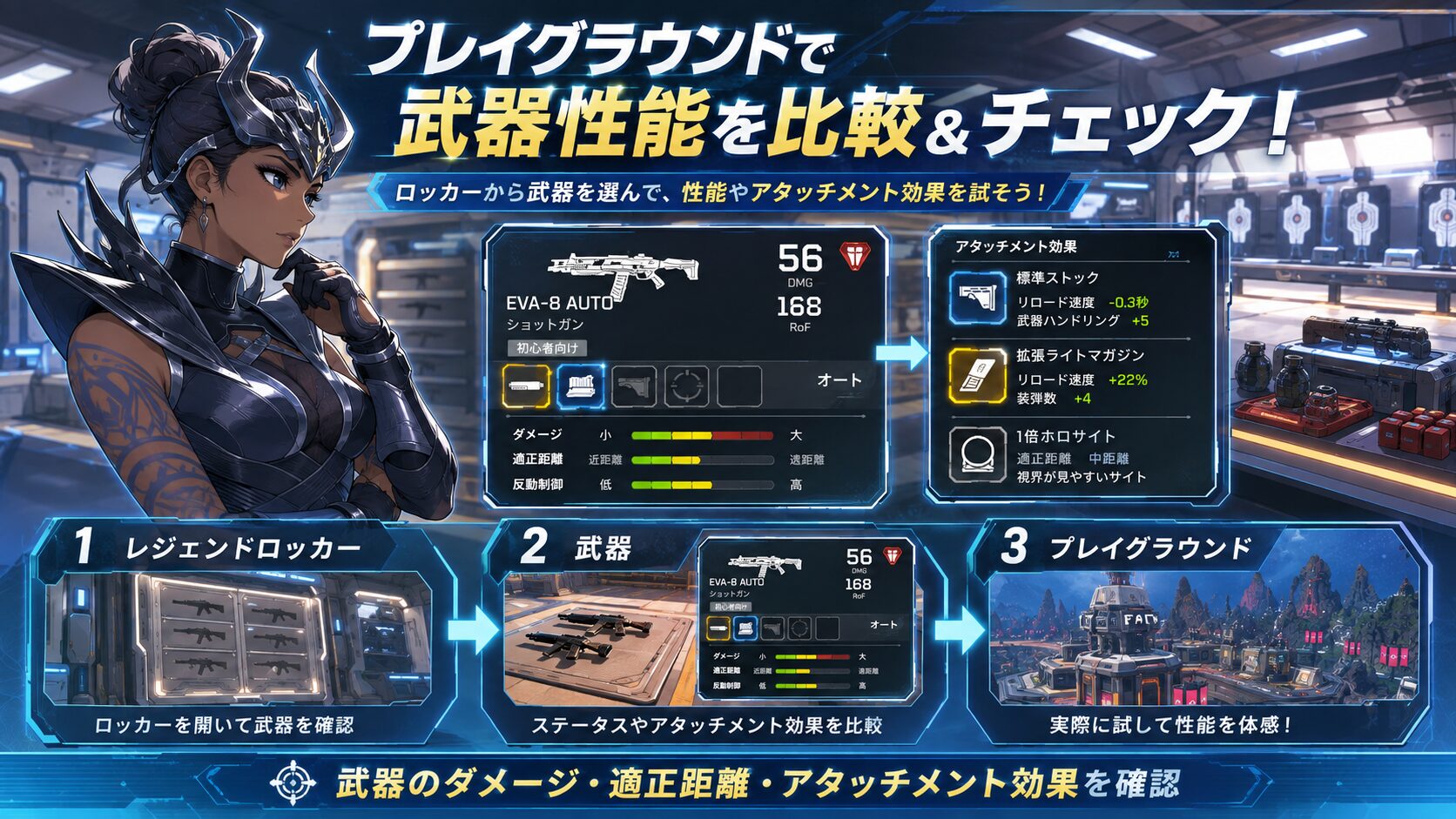 Apexシーズン30のプレイグラウンド武器比較画面