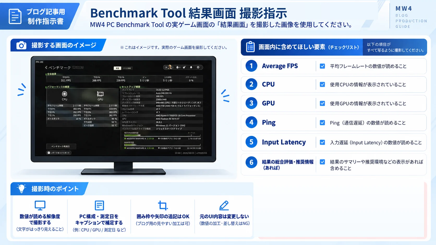MW4 PC版Benchmark ToolのFPSとCPU GPU結果画面