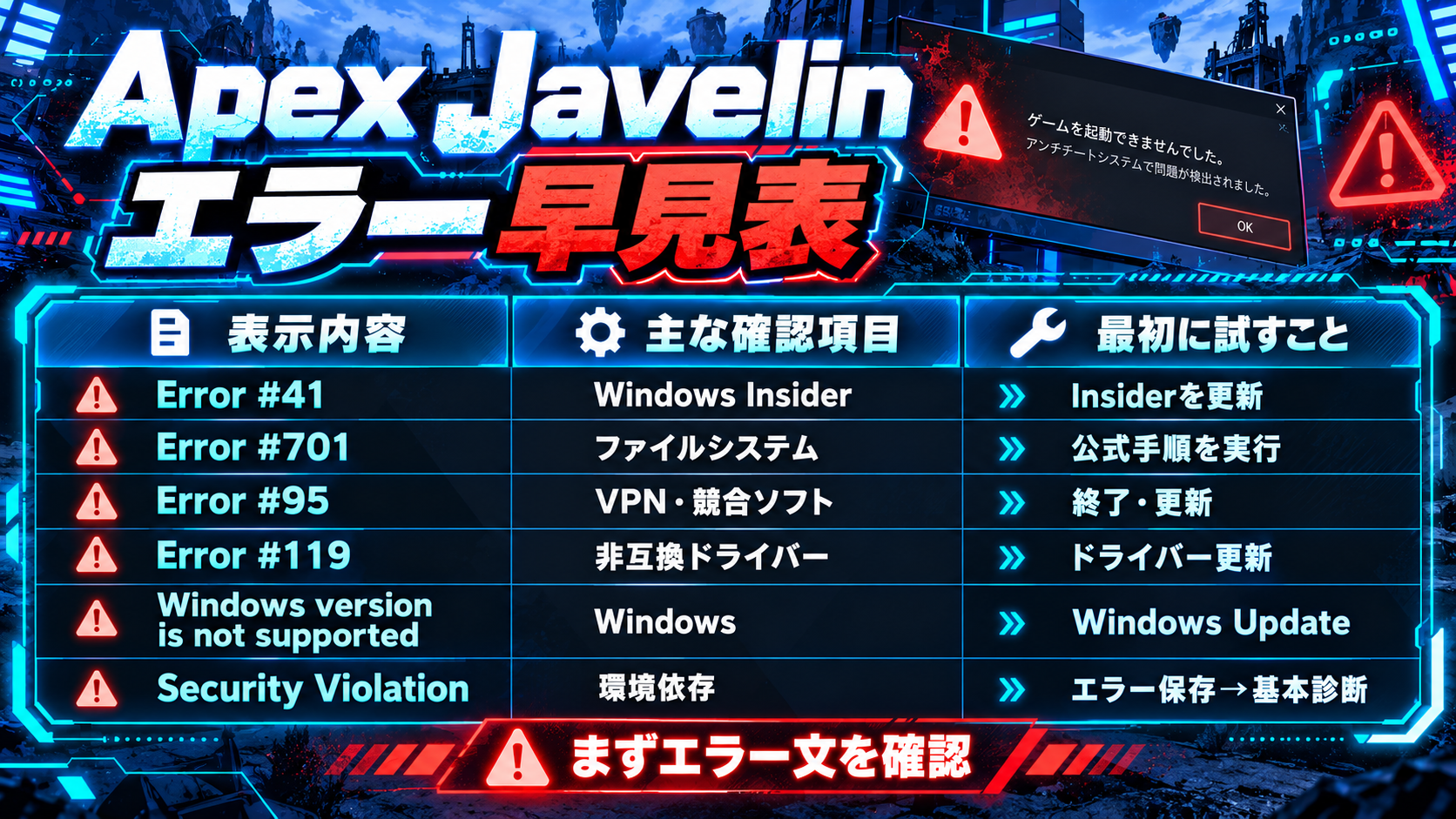EA Javelin Anticheatのエラー画面とエラーコード